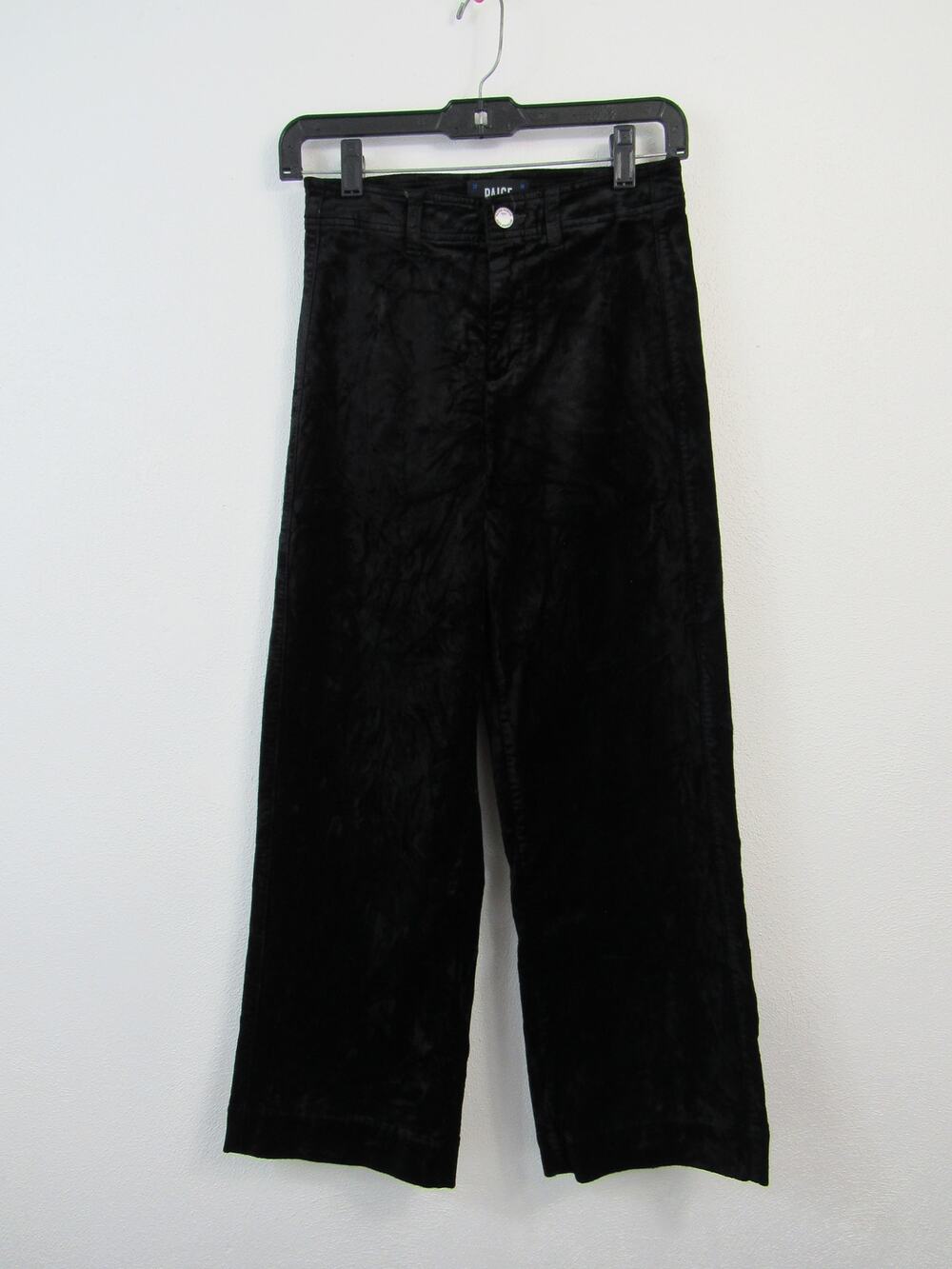 Paige Nellie High-Rise Crushed Velvet Culotte Jeans Size 24 Black